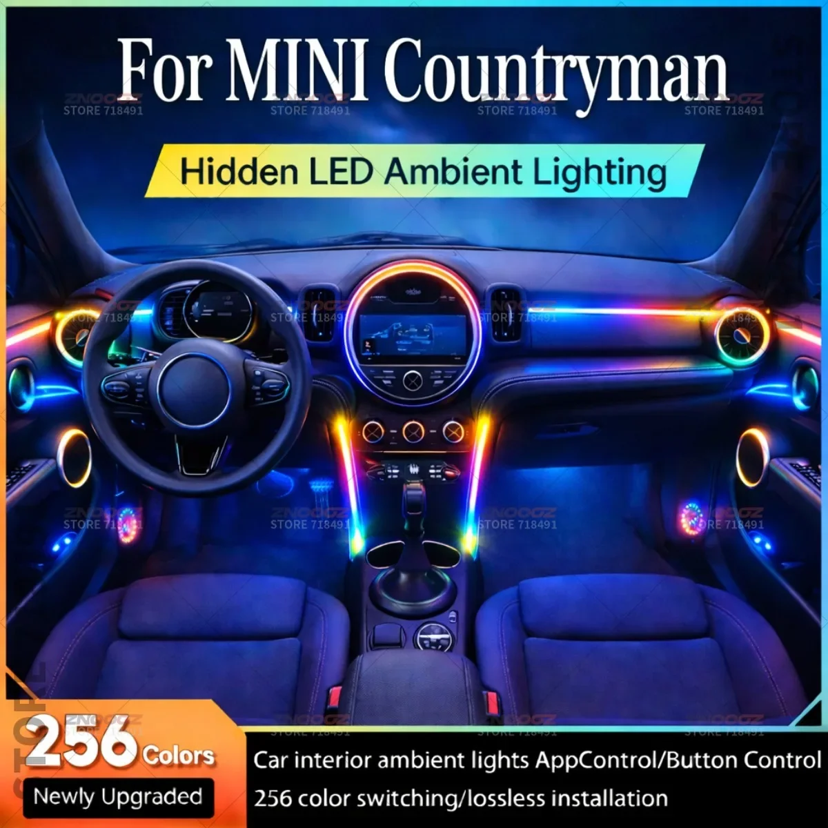 22in1 RGB Car Interior Acrylic Car Ambient Lights RGB Hidden Acrylic Strip Decoration Atmosphere Accessories For MINI Countryman