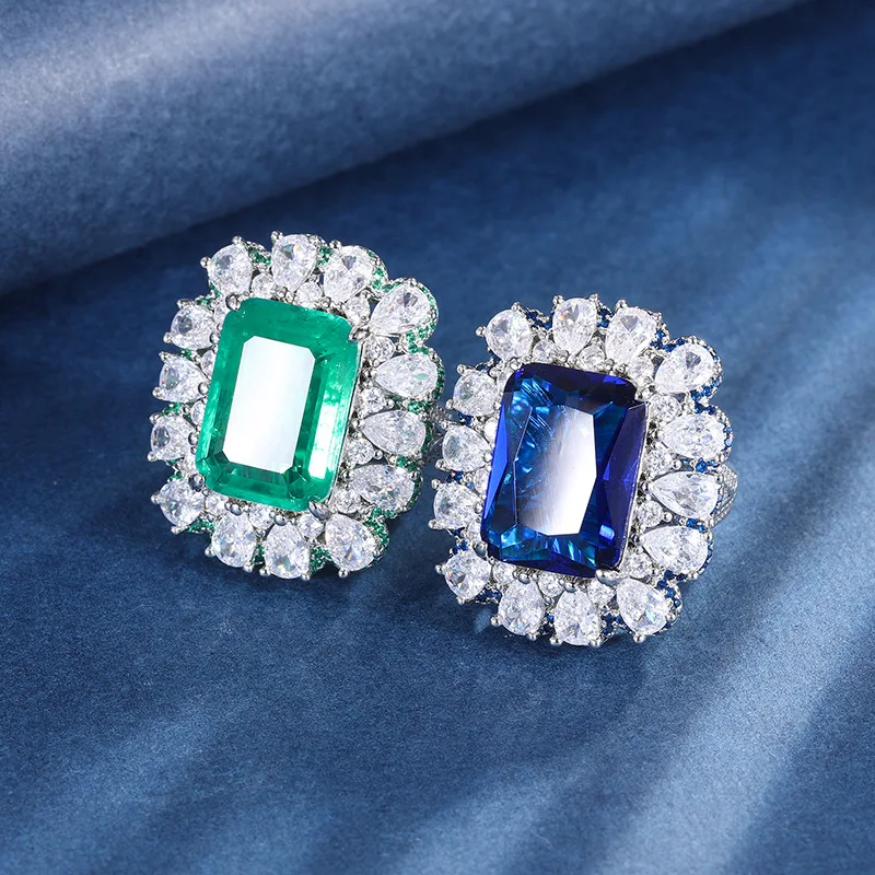 

Jewelry Gold-Plated European and American Fashion Gemstone Color-Block Square 13*18 Women's Ring