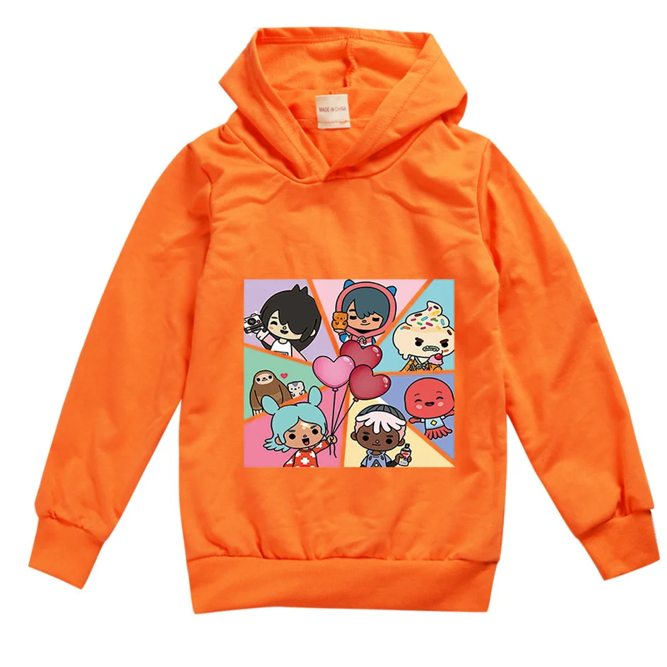 Toca Life World Anime Print Children Hooded Thin Long Sleeve T-Shirt 2-13 Years Old Boy Girl Spring Autumn T Shirt Kids Pullover