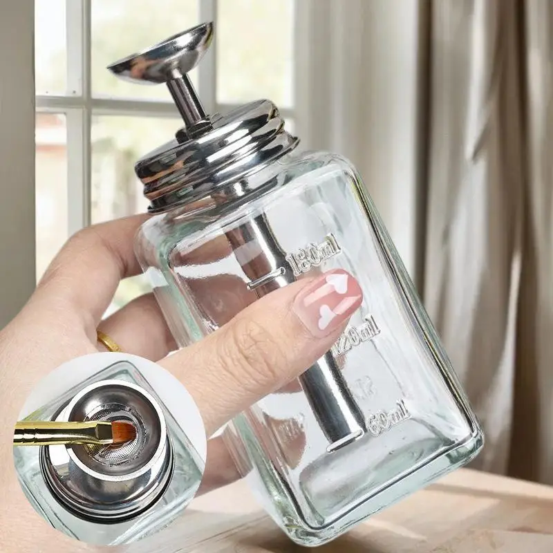 Refillable Glass Nail Storage Bottle – Empty Pump Dispenser for Nail Polish Remover, Liquid Cleaners, and Manicure Use
