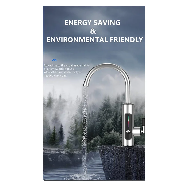 AA19 1 PCS 110V Hot Water Heater Faucet Instant Tankless Electric Silver 304 Stainless Steel With LED US Plug