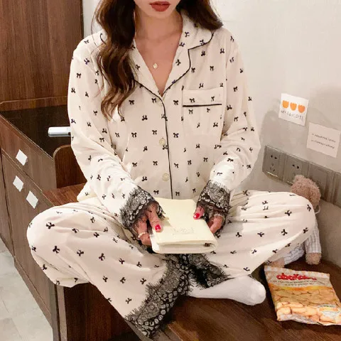 Black Velvet Pajamas Autumn Winter Female 2PCS Sleepwear Pijamas Suit Sexy Leopard Lace Trouser Nightwear Loose Casual Homewear