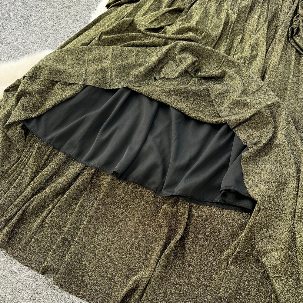 Chic vintage long sleeve pleated Elegant Fairy office lady hotsweet Sundress women clothing A-line dress