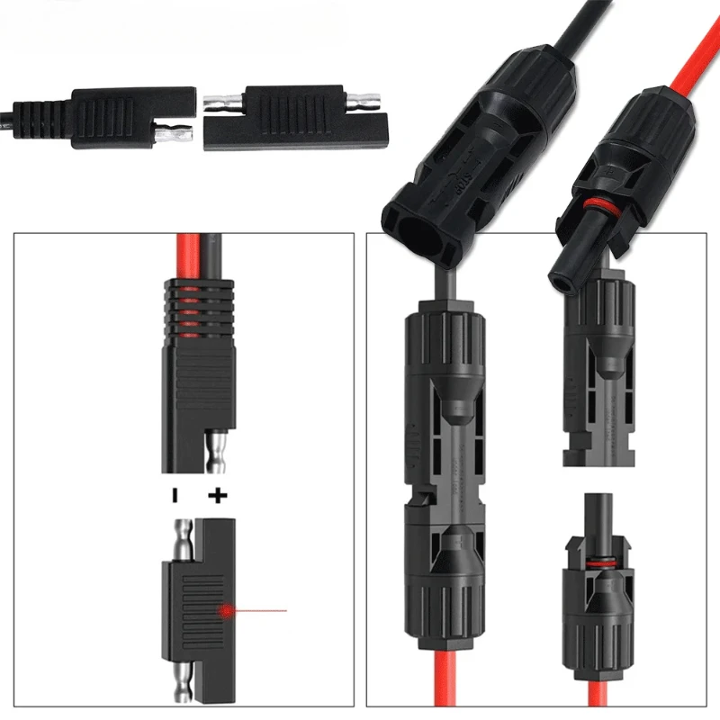 Solar Connector to Sae Plug 30A Photovoltaic Cable 12AWG Male or Female Vehicle Start Energy Storage Battery Waterproof Plug