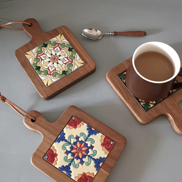 

Solid Wood Flower Brick Insulation Pot Mat Home Restaurant Retro Meal Pot Mat Heat-resistant Kitchen Table Mat, Cup Mat