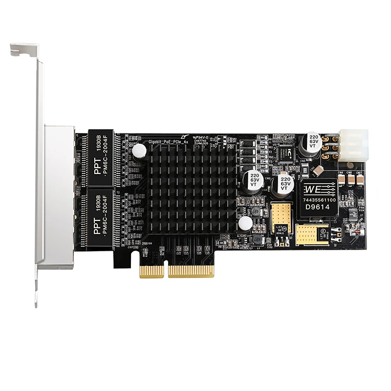POE Network Card 1000Mbps 4 Port RJ45 POE LAN Connector to PCI-E PCIe 4X Gigabit Intel I350 Server Converged Vision Frame