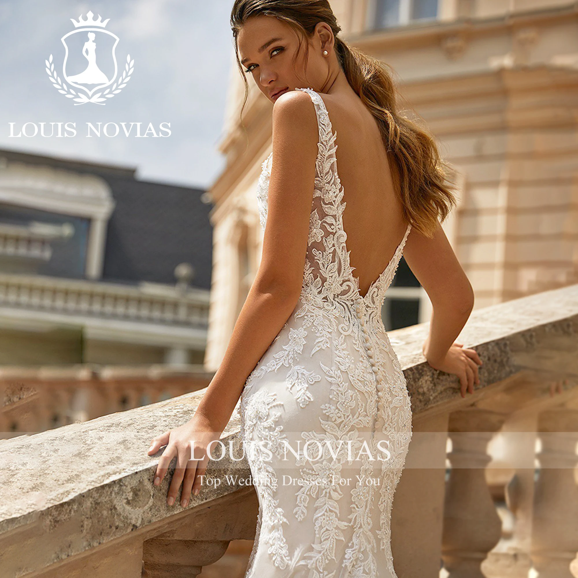 LOUIS NOVIAS-Vestido De Novia De sirena, traje con escote Corazón, tirantes finos, apliques, Espalda descubierta, tren De la capilla, novedad De 2023