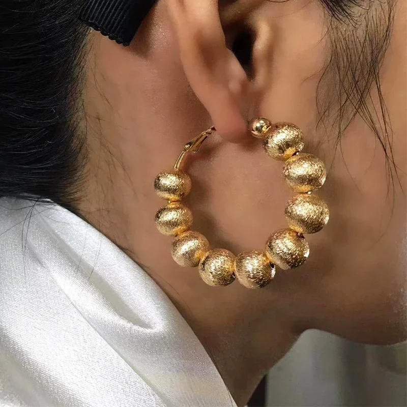 Simple Frosted Beaded Earrings for Women Metallic Color Style is Suitable for Daily Wear Holiday Gift Jewelry 2023 New