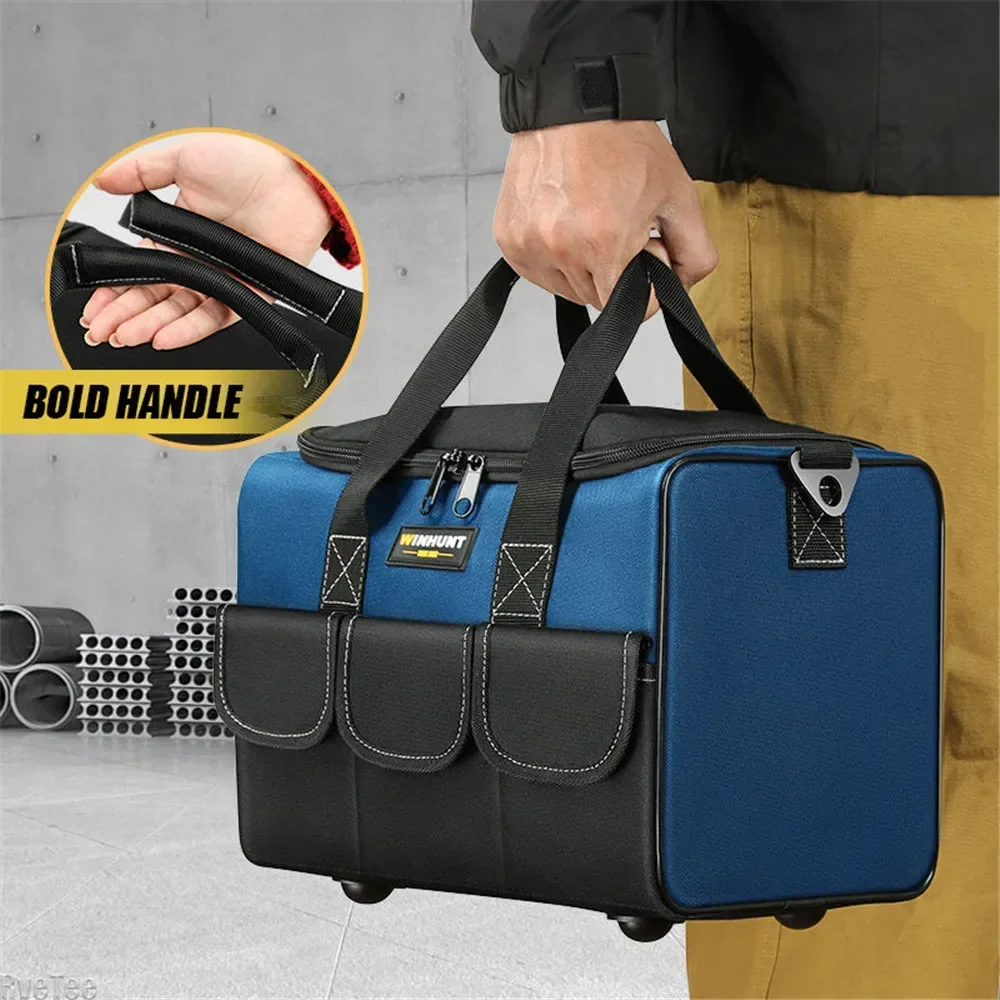 1680D Oxford Cloth Tool Bag with 30% More Capacity Waterproof Multi Pockets Tool Organizer Tool Pouch for Electrician Tools