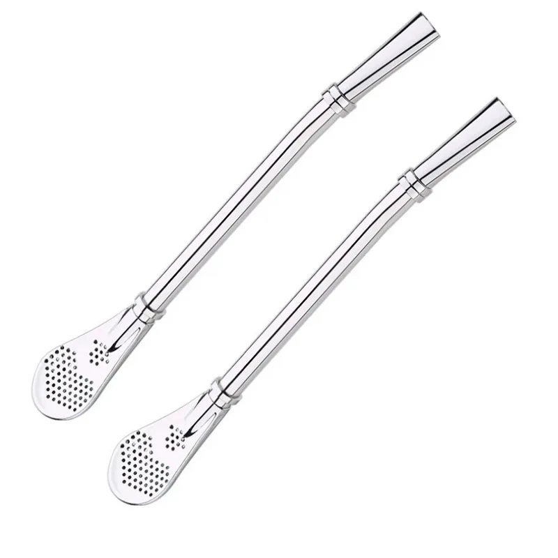 2Pcs Pieces Multifunction Stainless Steel Smooth Flow Yerba MateTea Bombilla Straws Filtered Spoons Drinking Straw Spoon