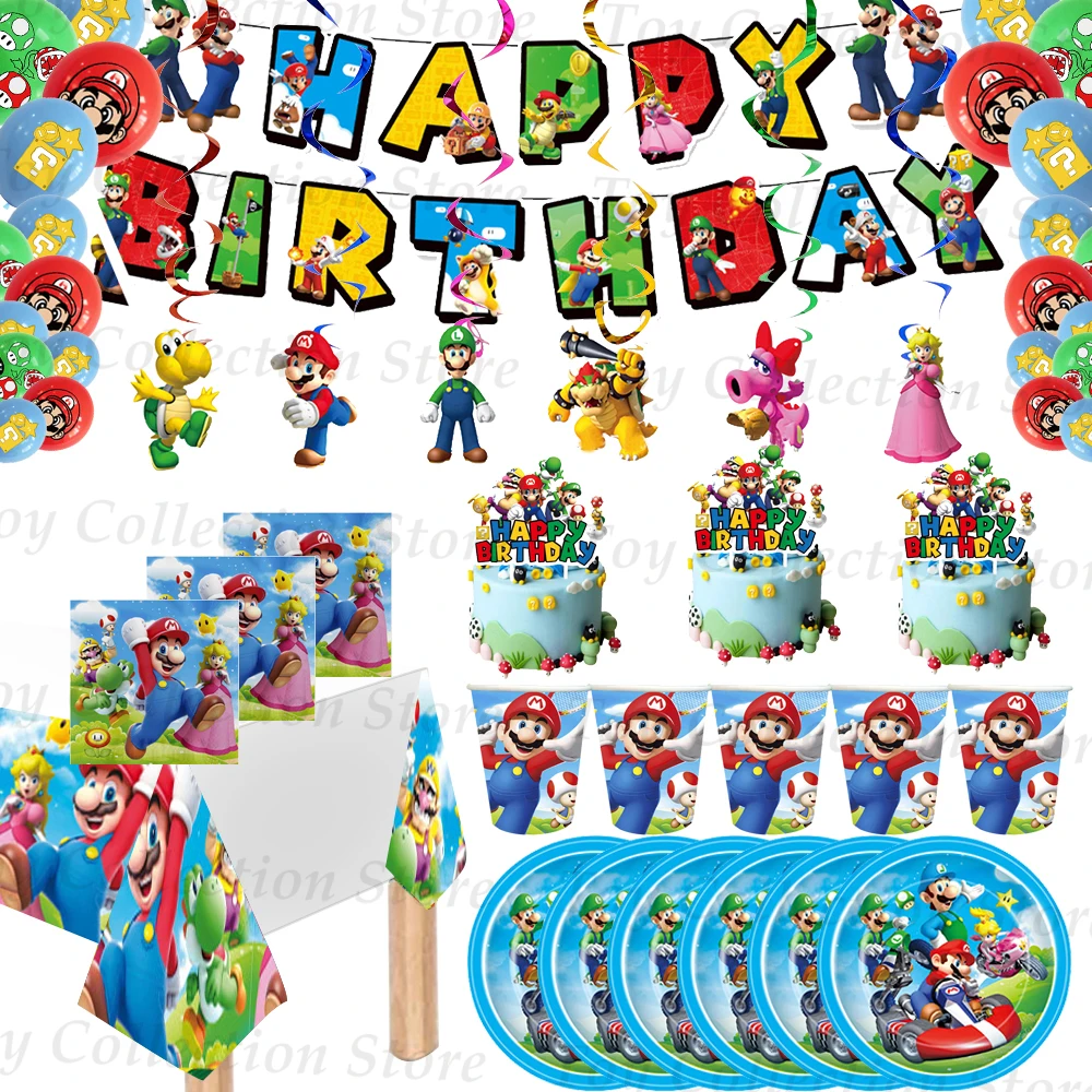 

Marioed Bros Boy Favors Party Supplies Children's Birthday Party Decoration And Table Accessories Plate Banner Festivel Toy Gift