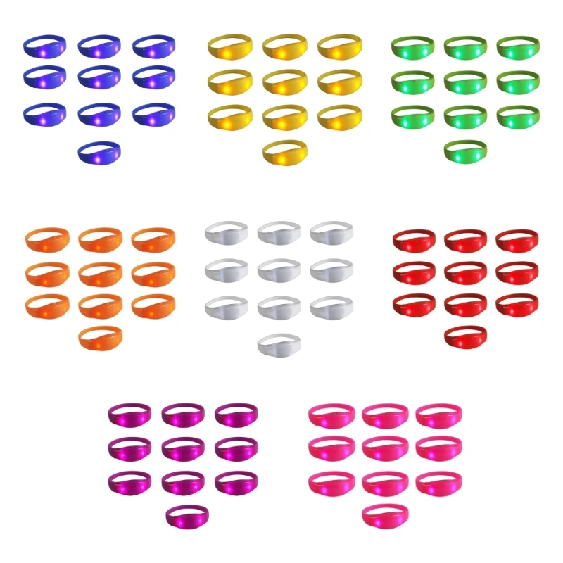 Pack of 10 Voice Activated Glowing Bracelets Colorful Silicone Wristbands Flashing Light Up Bangles Accessory for Kids