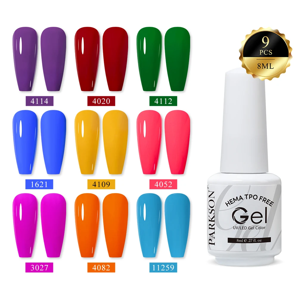 Parkson 9pcs Gel Nail Polish Set HEMA TPO Free Coffee Brown Red Semi Permanent Soak Off UV Gel Varnish For Winter Nail Supplies