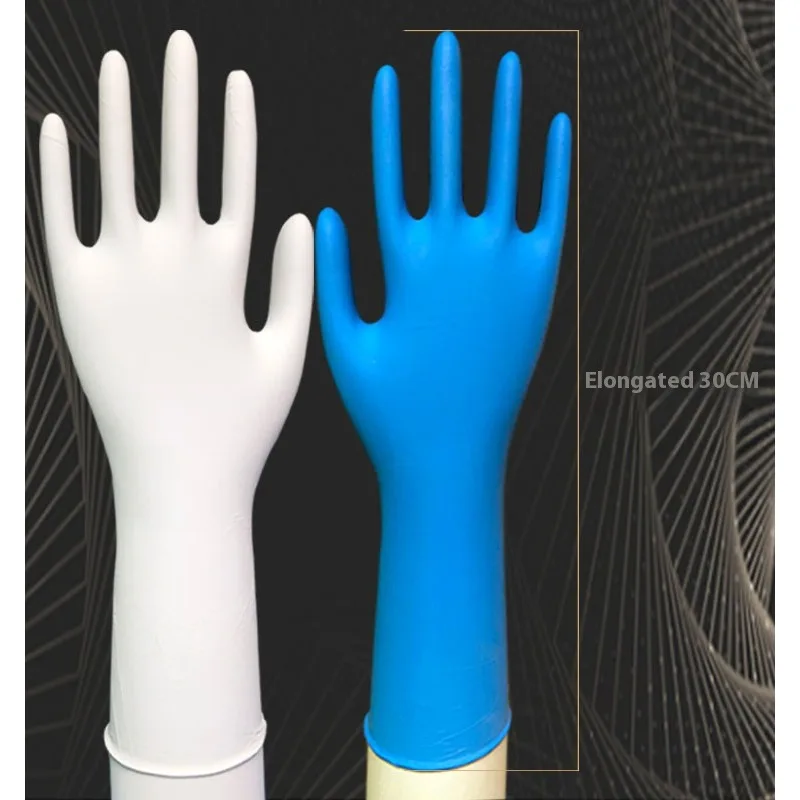 12 Inch Blue Nitrile Gloves Extra Long Thickened Pitted Anti Slip Oil Proof Acid Alkali Resistant Food Grade Nitrile Gloves