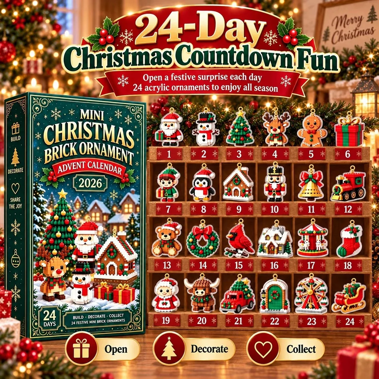 *-*2026 Christmas Advent Calendar 24 Day Countdown Mini Christmas Ornaments Mystery Box Holiday Decor Surprise Gift Collection