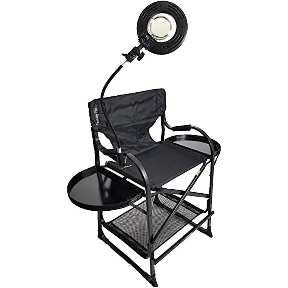 Portable Chair with Mini Ring LED Light - Perect or Makeup, Hair Stylist, Sn with 25 Inch Seat Height - Carry Bag Included - USA