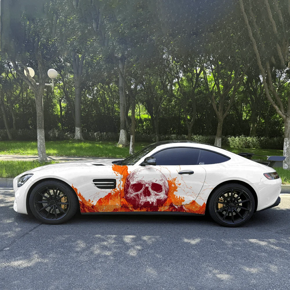 

Skull Volcano Flame Car Vinyl Wraps Decal Self-adhesive PVC Sticker Suitable for Trucks SUV Decoration Auto Accessories Gift