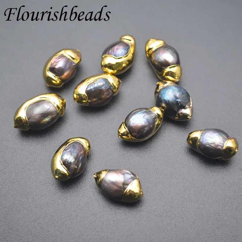 Jewelry Findings Natural Gray Pearl Gold Plated Through Hole Loose Beads for Women DIY Necklace 10pcs/lot