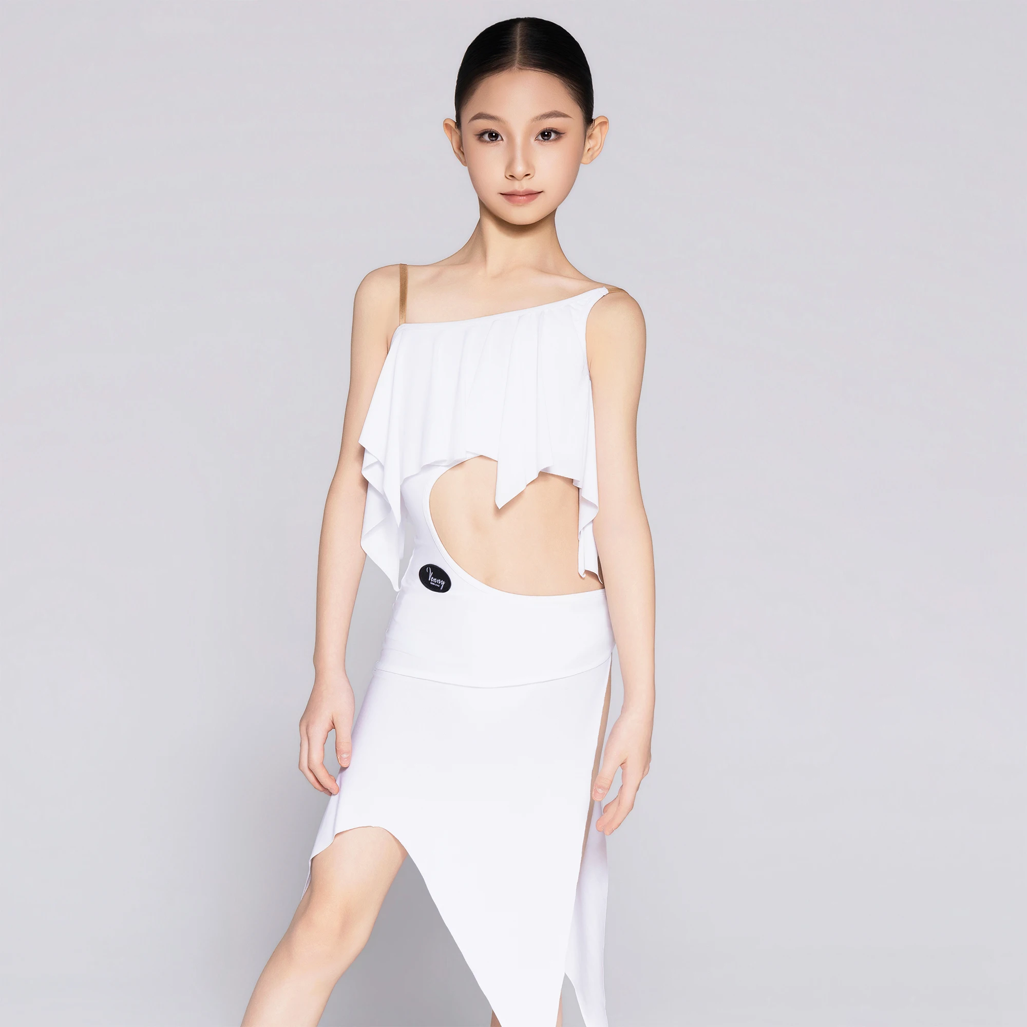

Vennystyle Latin Dance Costume - Solid Color Spaghetti Strap One-Piece Leotard Set, Girls' & Kids' Summer Practice Wear for Dail