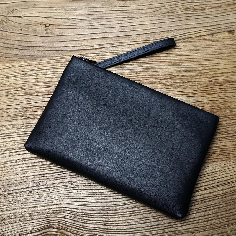 Nzpj Echt leder Herren handtasche natürliche Rindsleder Clutch Tasche große Kapazität Brieftasche Freizeit Tablet Tasche Umschlag Tasche Handy tasche – Detail 5