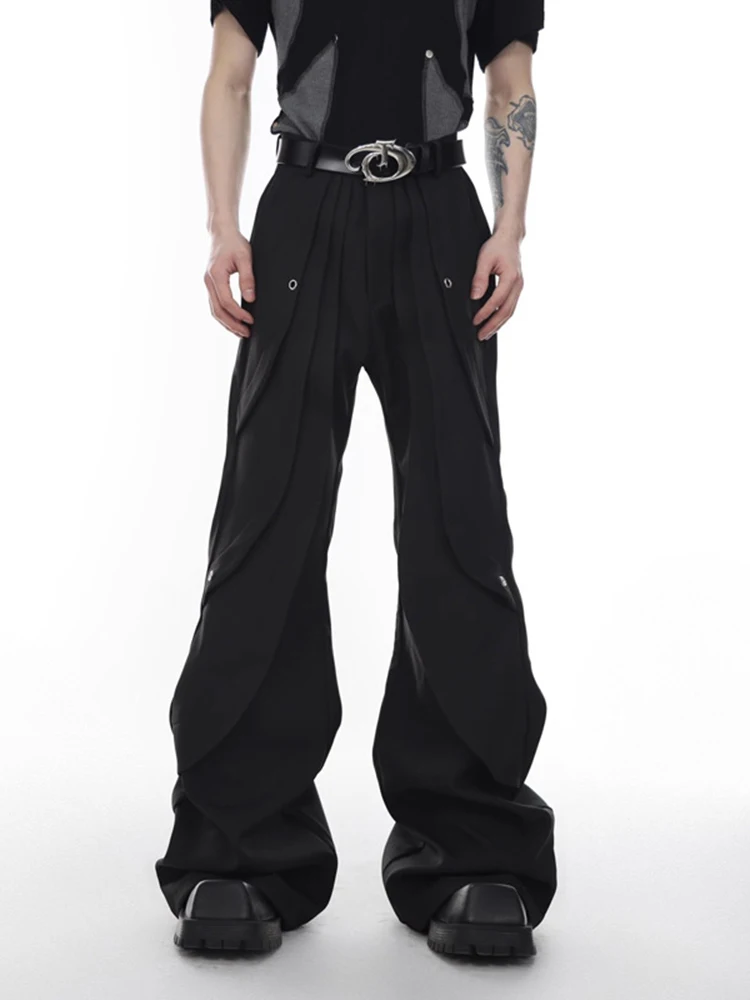 [bomp] Autumn Men's Pants Niche Design, Segmented Deconstruction, Slim Fit, Flared Trousers,