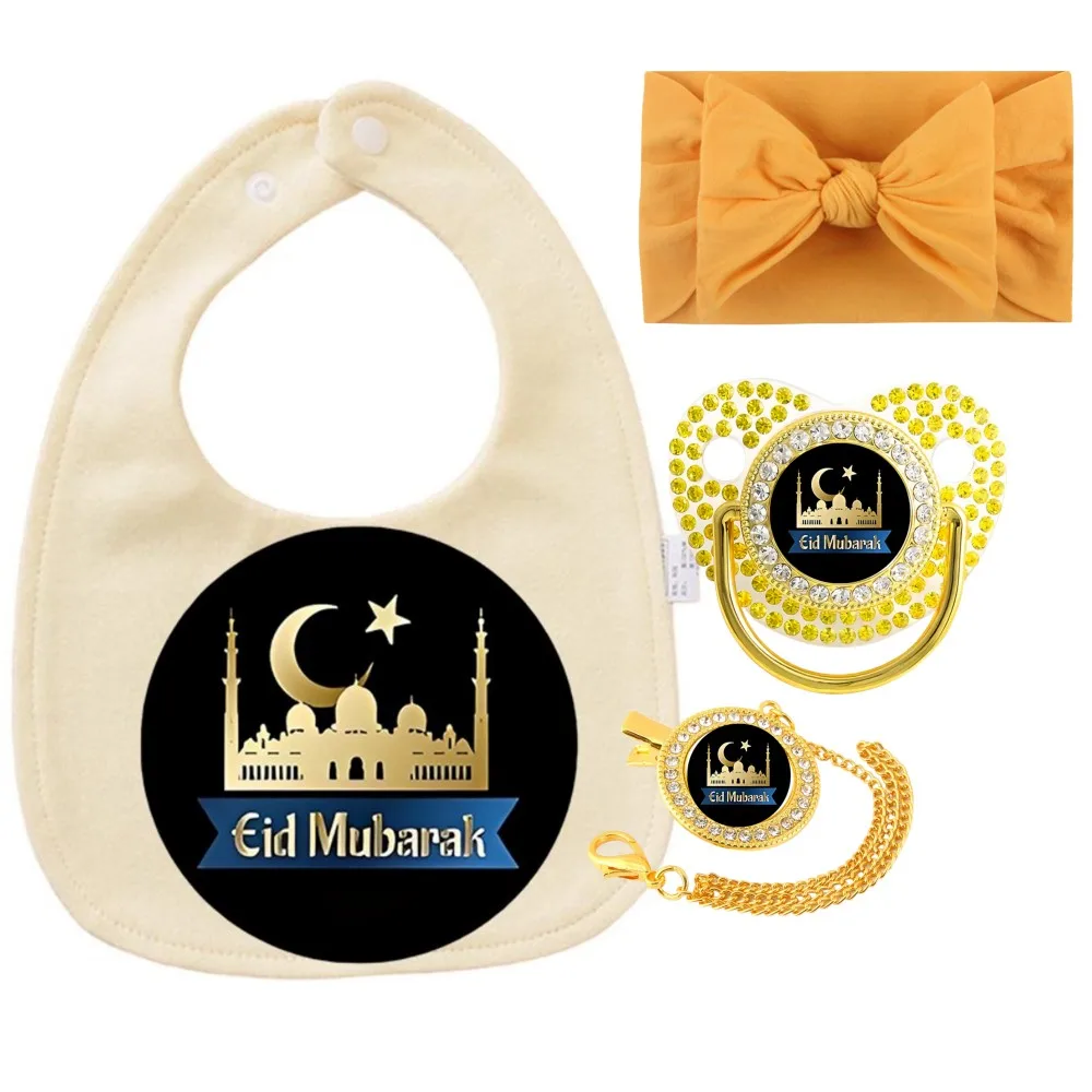 Cute Kawaii Baby Accessory Kit Food Grade Silicone Newborn Pacifier Secure Pacifier Holder Chain Islamic Pattern Printed bib