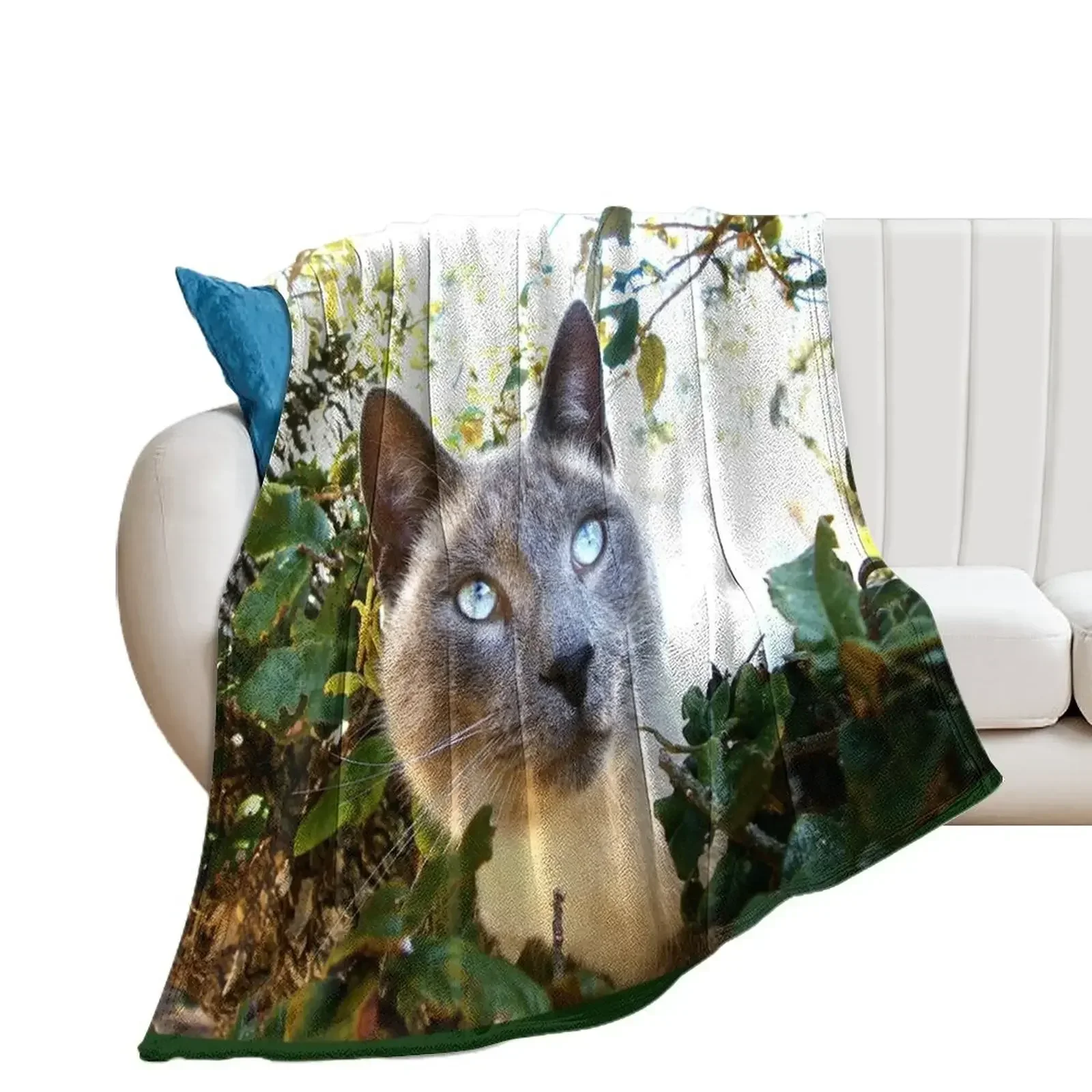 

Siamese Cat in Tree Throw Blanket Beach Bed Baby Blankets