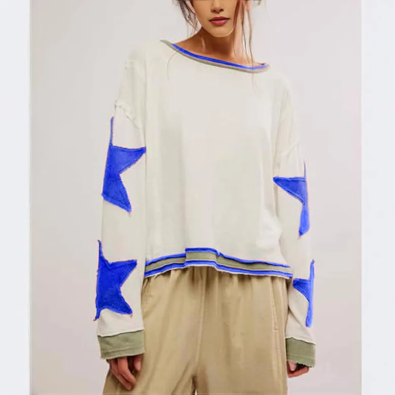 Fashion Hoodie Sweatshirt Women Casual Loose Long Sleeve Round Neck Pullover Outerwear Spring Summer