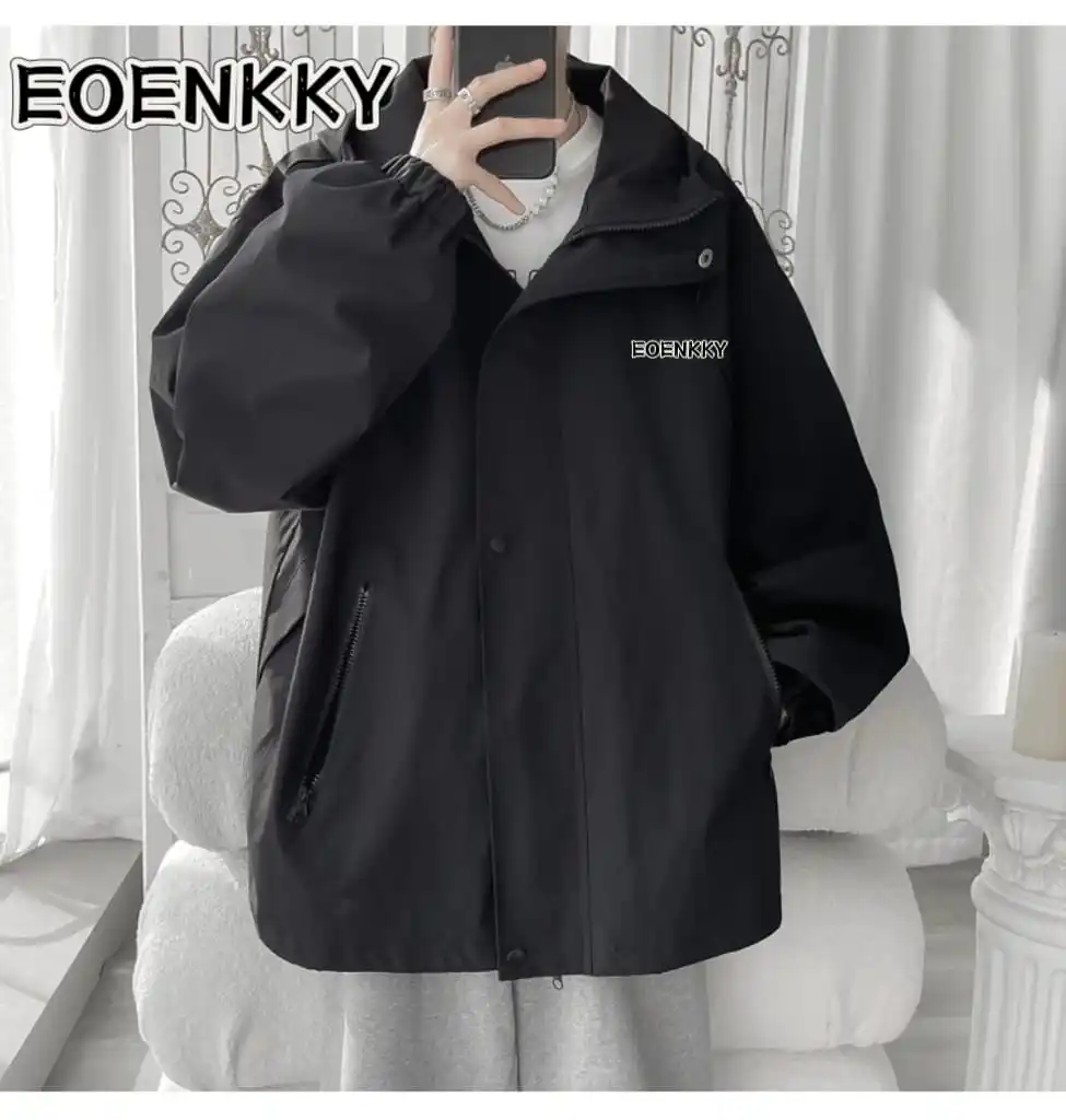 2024 Fashion EOENKKY Men\'s Spring Casual Hooded Jacket Waterproof Workwear Men\'s Jacket