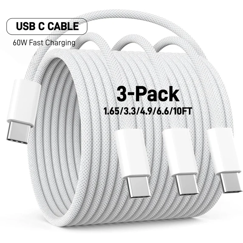 60W USB C to USB C Cable, Type C to Type C Cable,Fast Charging Cable for iPhone 17 16 15 Pro Plus Pro Max Air，for Galaxy