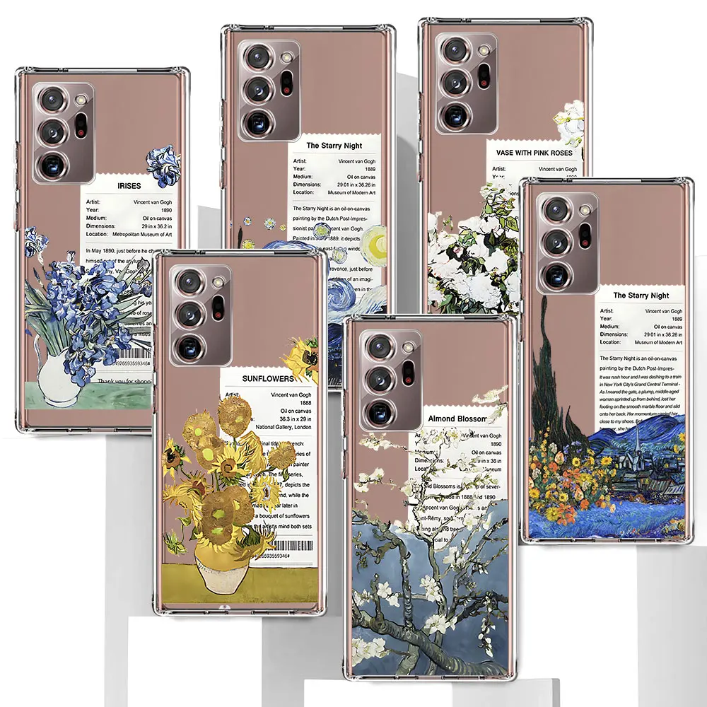 Van Gogh Sunflowers the Starry Night Art Case for Samsung Galaxy Note 20 Ultra 5G 10 Plus 8 9 10 Lite TPU Transparent Soft Cover