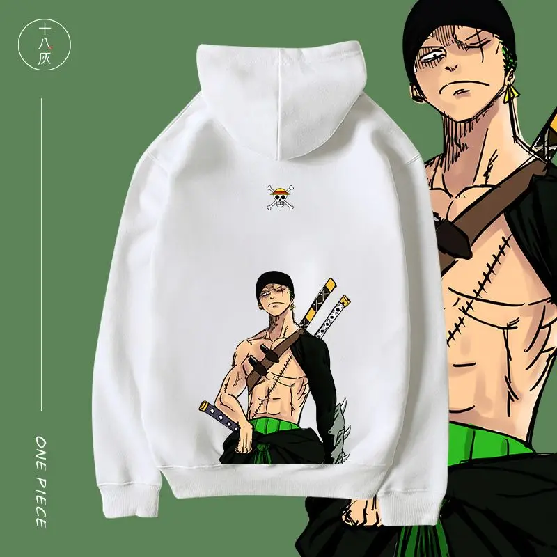 One Piece Roronoa Zoro Anime Peripheral Student Hooded Plus Size Pure Cotton Warm Hoodie Men's Top Clothing