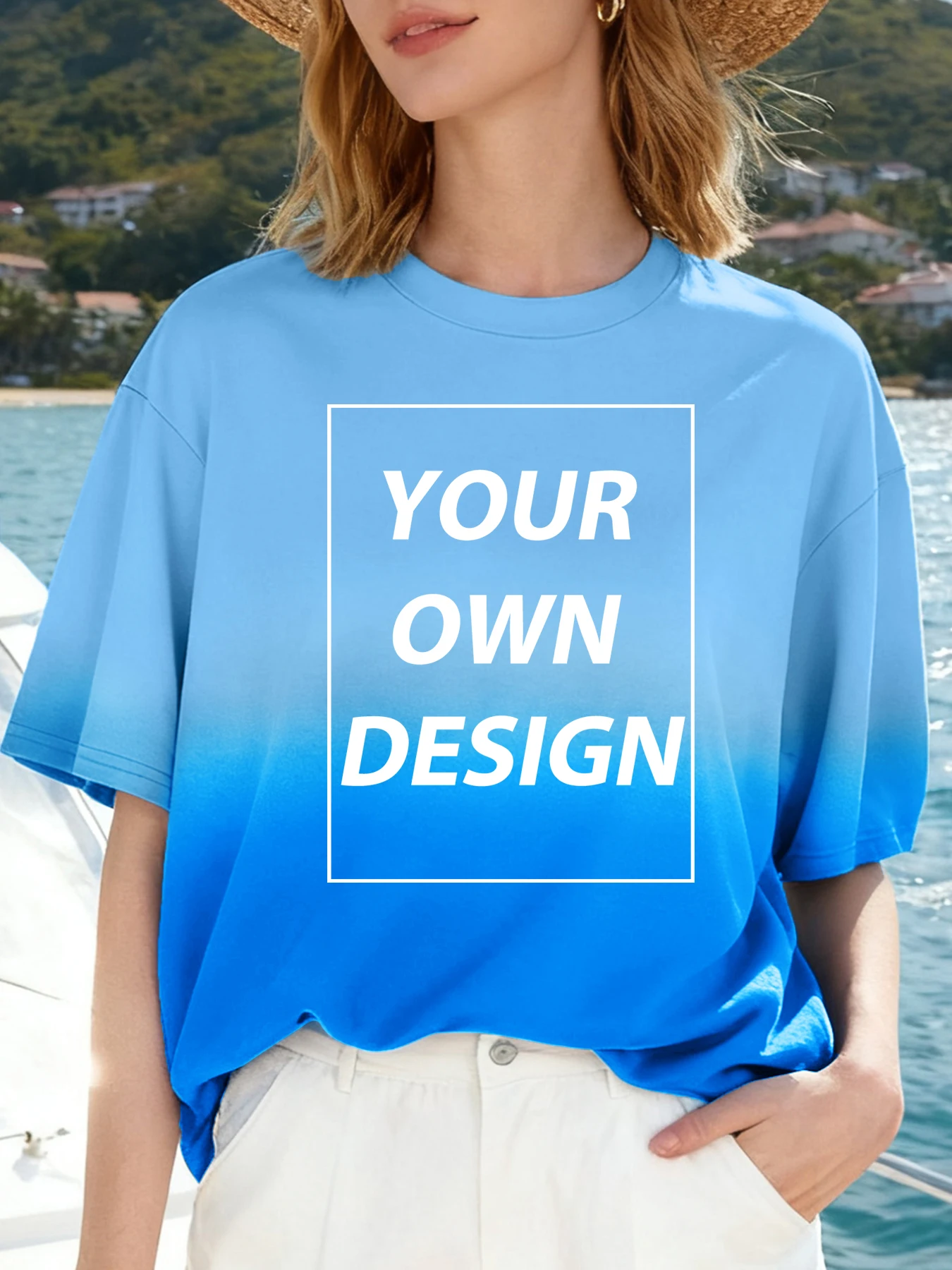 Camisetas de Algodão Personalizadas para Mulheres com Estampa de Verão, Tingimento Spray, Casual, Manga Curta, Oversized, Tecido Básico e Macio