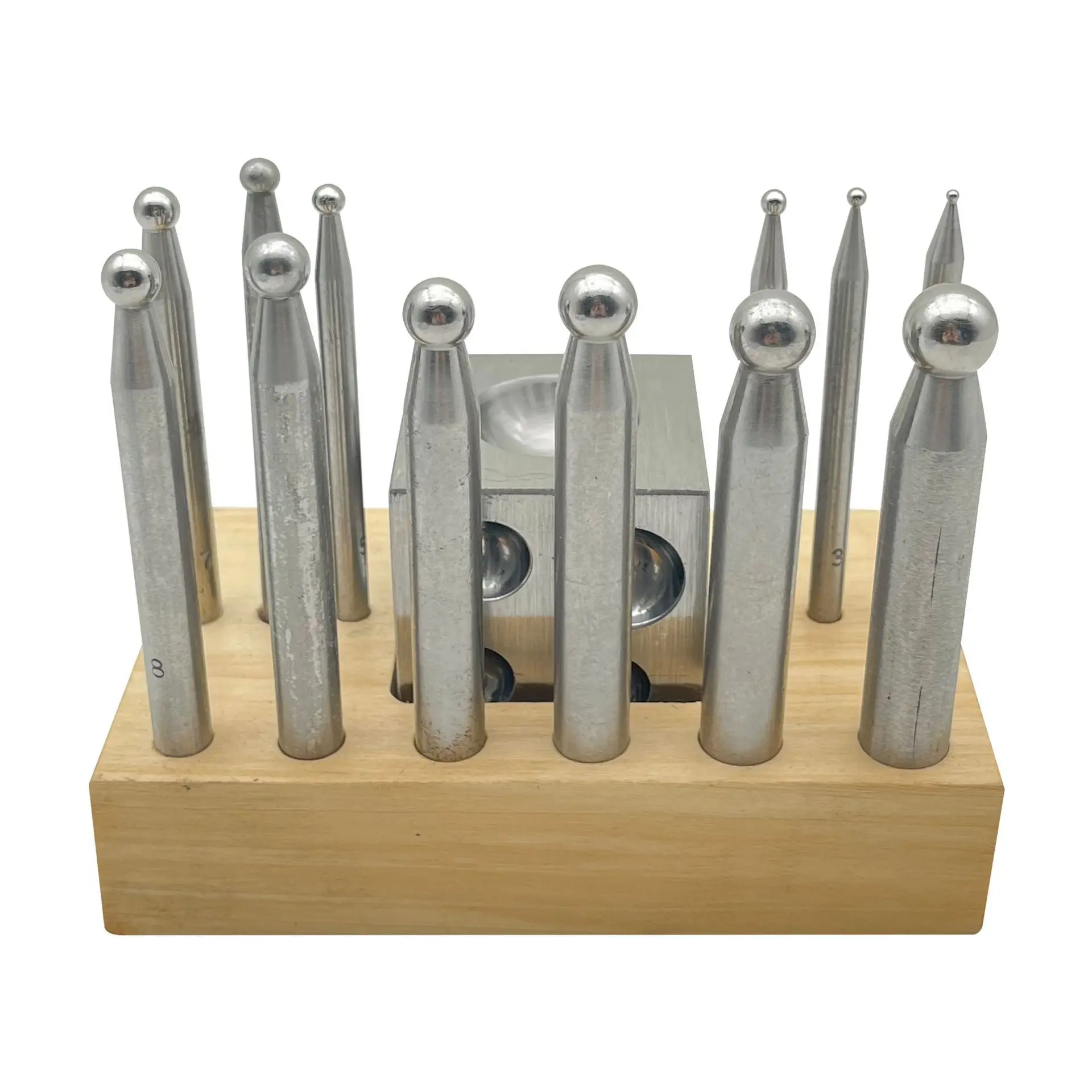 13-Piece nest anvil set, wooden baseplate ring molding