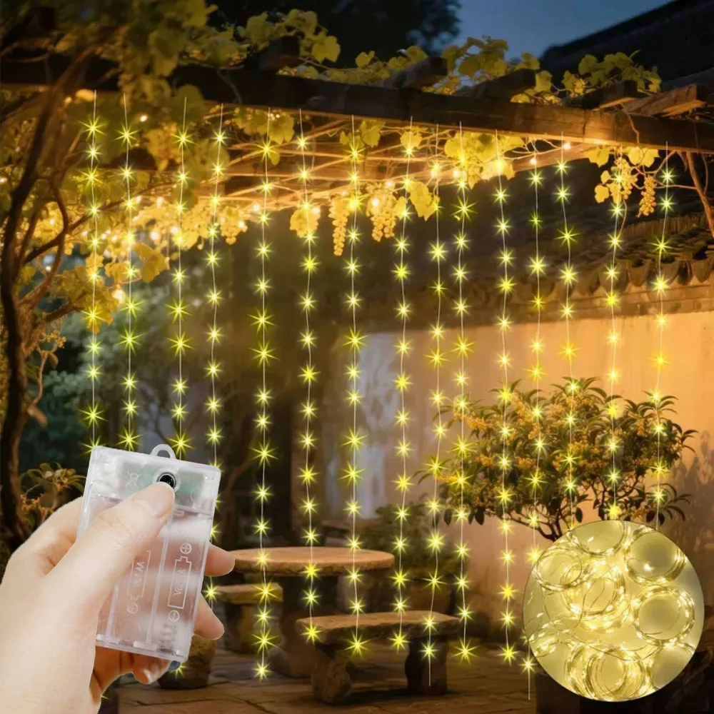 3M-6M Wedding Decoration Holiday Christmas Fairy Tale Flower Ring Light Bedroom Curtain Battery Box 100-600LEDs String Light