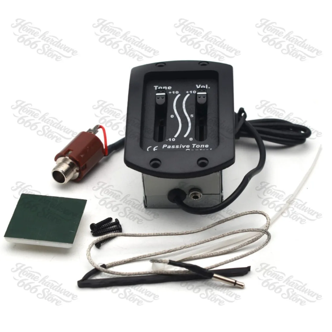 Classic 2-Stage Passive Guitar Pickup, Piezoelectric Amplifier, Black Equalizer