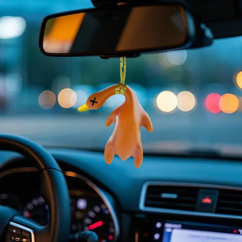 Car Mirror Decor Color-Changing Roast Duck Pendant Cute Creative Rearview Mirror Decoration With Lanyard Automotive Interior