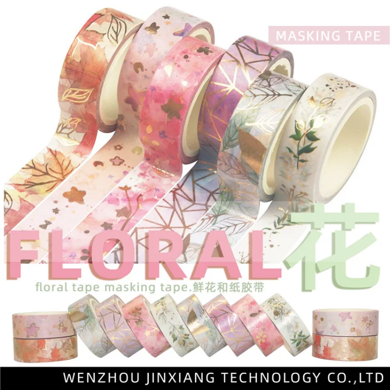 6Roll Floral Gold Foil Washi Tape Set DIY Journal Border Decorative Tape Stickers Craft Ornament Stationery For Learning