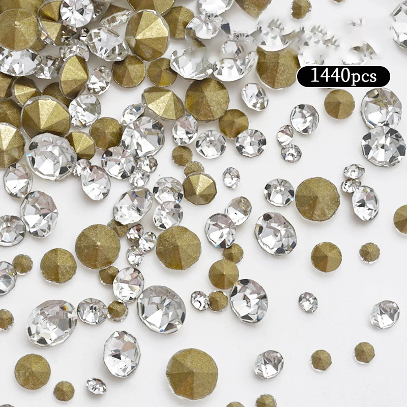 1440pcs Glitter Crystal Clear Rhinestones Non Hotfix FlatBack Strass Sewing/Fabric/ Nail Art Rhinestones Decorations