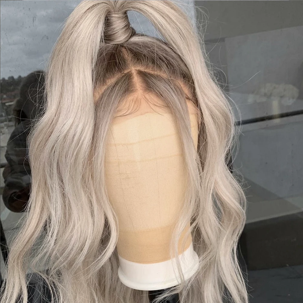 AIMEYA-Onda Corporal Sintética Lace Front Wig para Mulheres, Loira Ombre, Perucas Cosplay Party, Linha Fina Natural