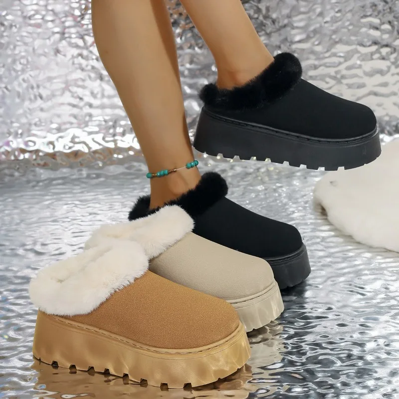 

Увеличенные тапочки на платформе, женские осенне-зимние новые бархатные зимние сапоги с круглой головкой и глубоким вырезом, хлопковая швабра с завернутой головкой