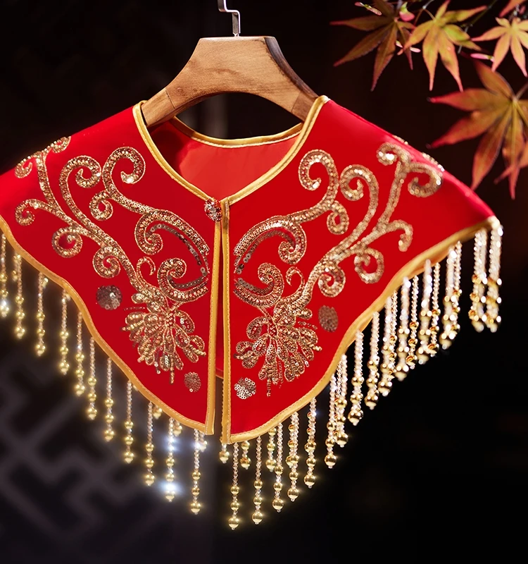 

Пальто-накидка Cloud Shoulder с пайетками, свободного кроя, ручной работы, с вышивкой бисером, универсальное, в стиле ретро, кружевное, с воротником-хомутом, с бахромой, в стиле Ханьфу