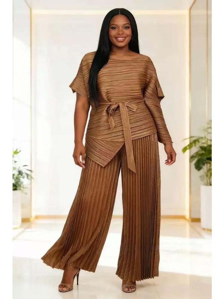 

Miyake High-end Temperament Fashion Suit Women's High-end Pleated Jumper Pleated African Fashion Loose Two-piece Set