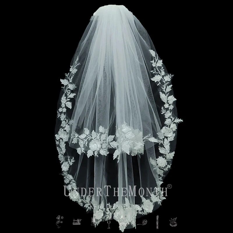 Bride Wedding Double White Simple Lace Veils