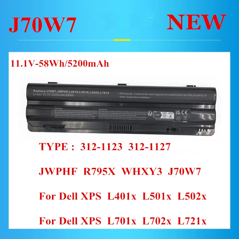 

New J70W7 312-1123 312-1127 JWPHF R795X WHXY3 Laptop battery For Dell XPS L401x L501x L502x L701x L702x L721x 11.1V-58Wh