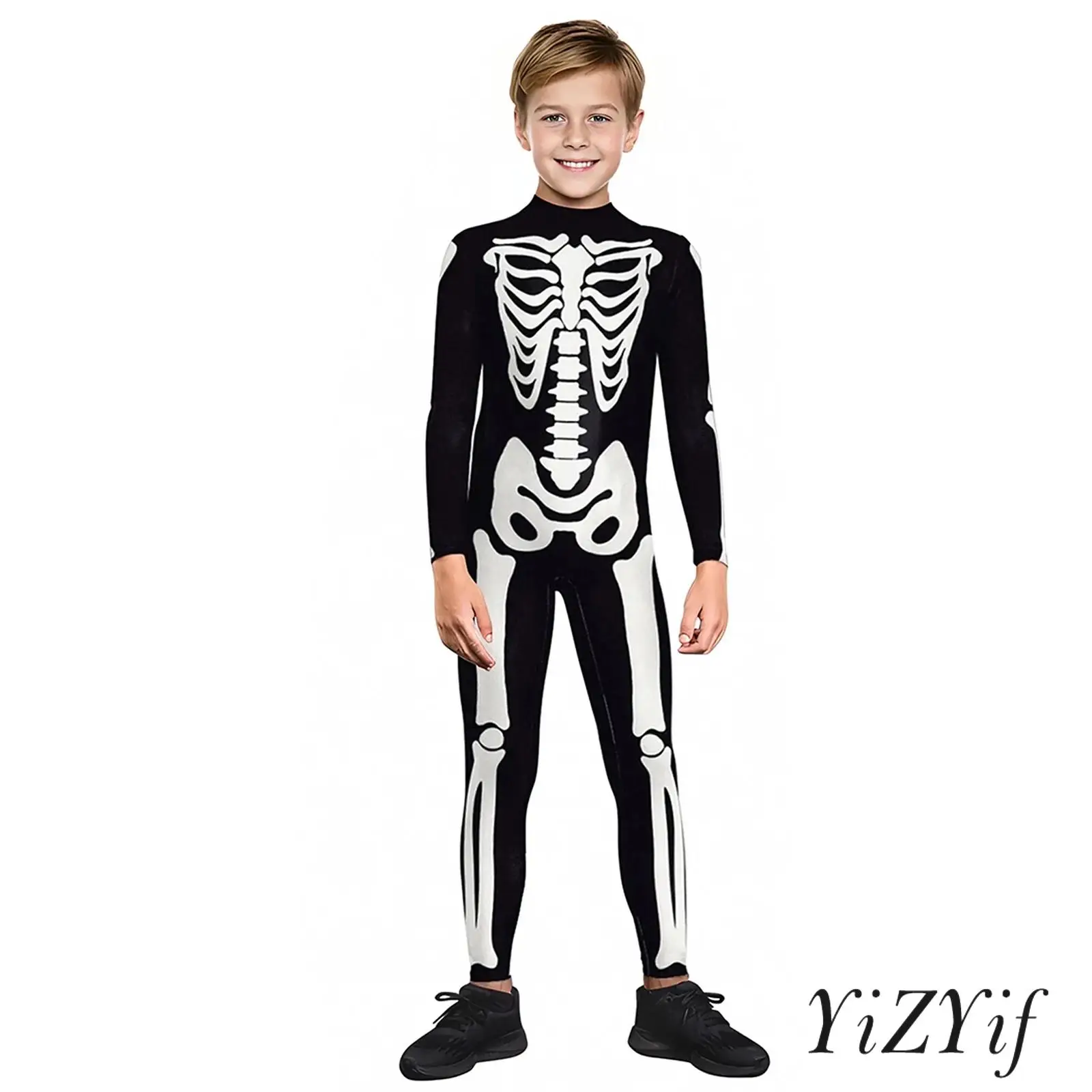 

Kids Boys Girls Halloween Skeleton Costume Mock Neck Long Sleeve Skeleton Jumpsuit for Cosplay Fancy Dress Carnival Parties