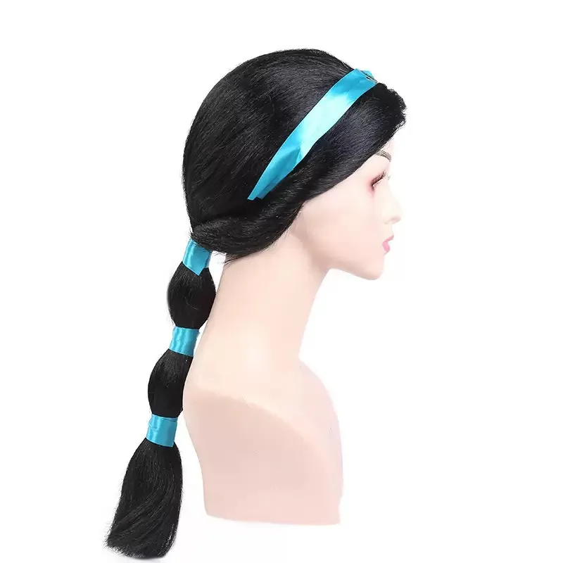 Peluca larga de jazmín negro para niñas, disfraz de Aladino, accesorio para el cabello para fiesta de Halloween, tocado de vacaciones para niñas, regalo