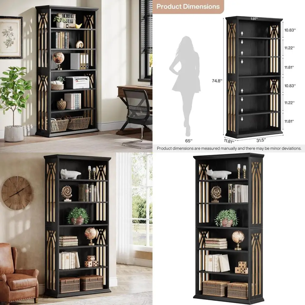 

6-Tier Bookshel, 75-Inch Tall Bookcase, Large Bookshelves and Bookcases reestanding Display Shelves, Wood Book Shel or Living Ro