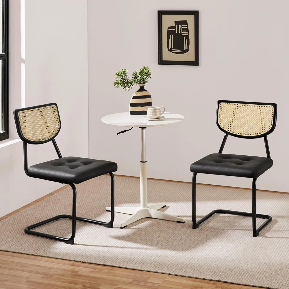 

Rattan Dining Chairs Set of 2 Mid Century Modern Dining Room Chairs with Chrome Legs and Rattan Back for Home Kitchen,