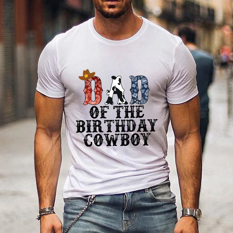 Couples T Shirt DAD of The Birthday Cowboy/mom of The Cowboy Printed Funny T Shirts Couple Summer Short Sleeve Y2k Tops Blouse